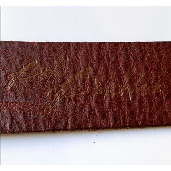 Hand Tooled Brown Leather Belt Enamel Buckle Women Size Small Art To Wear Boho main image 5